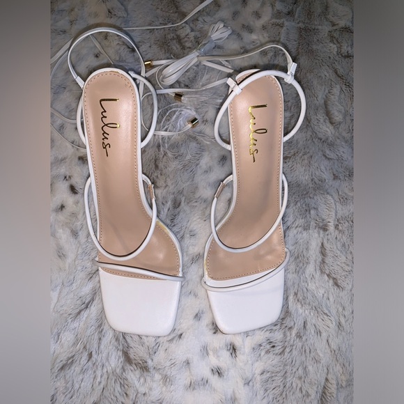 Lulus Majorine White Feather Lace-Up High Heel Sandals - Picture 6 of 9